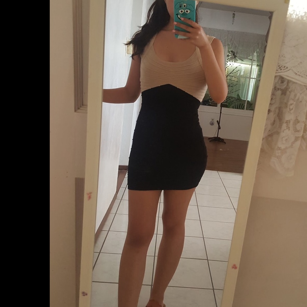 Beige and black dress